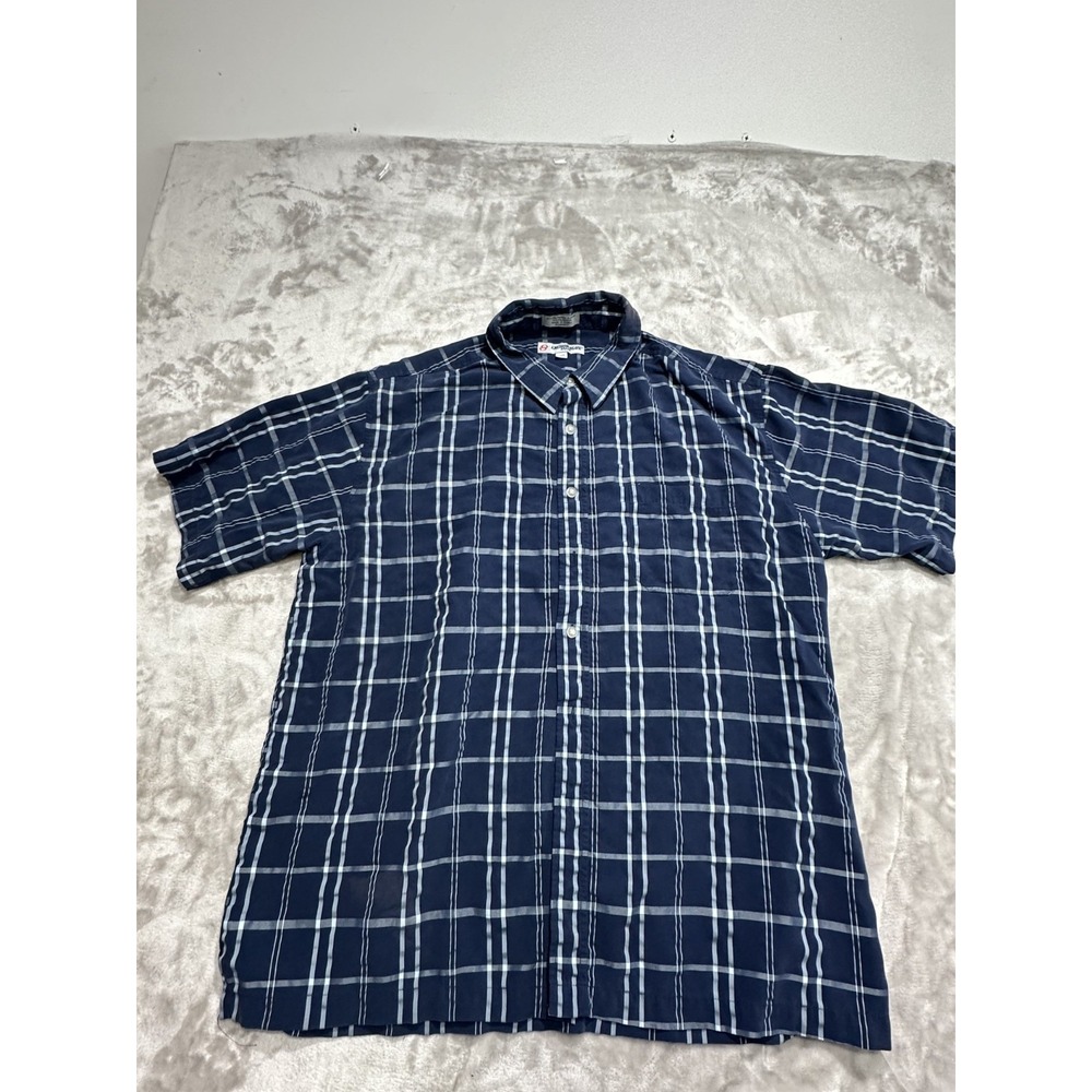 Vintage 90's Anchor Blue Button Up Shirt Short Sleeve Plaid Men's‎ Size 2XL Blue